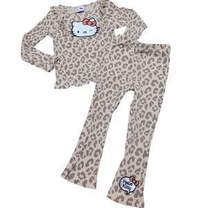 Sanrio Hello Kitty Animal Print Ribbed Set Pants And Long Sleeve Top Girl 3/4